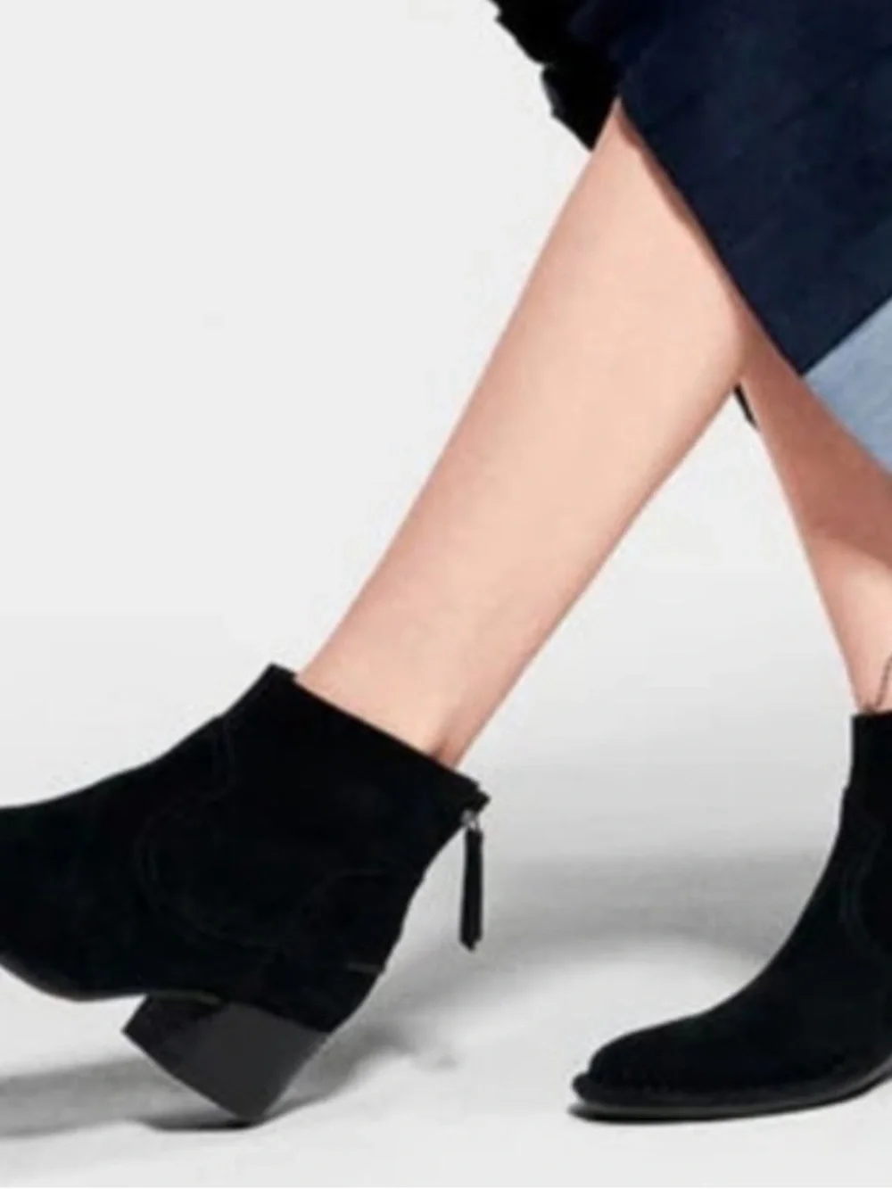 UGG Black Suede Ankle Booties with Side Zip and Block Heel